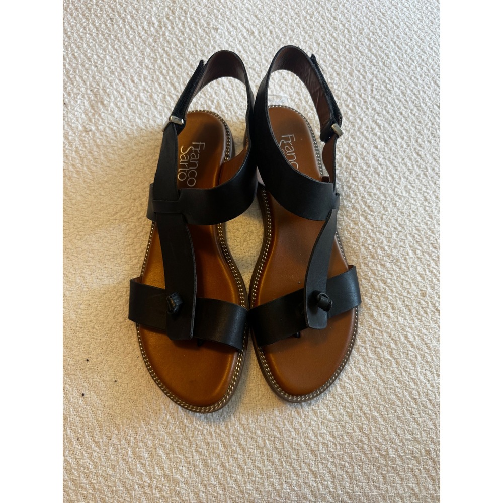 Franco Sarto Glenni Black Leather Strappy Flat Sandals Size 8M